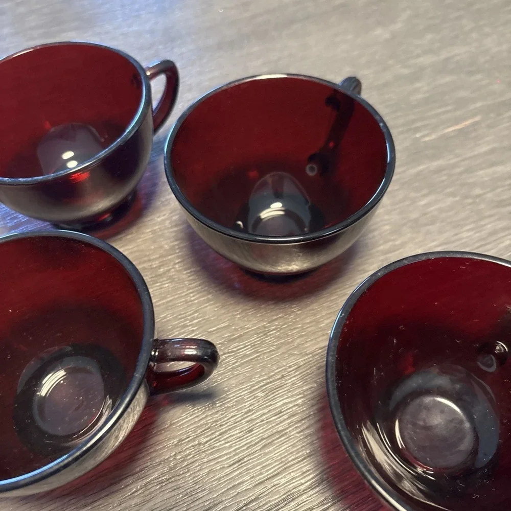Anchor Hocking Royal Ruby Red‎ Glass Set of 9 Punch Bowl Cups Coffee Tea Mug